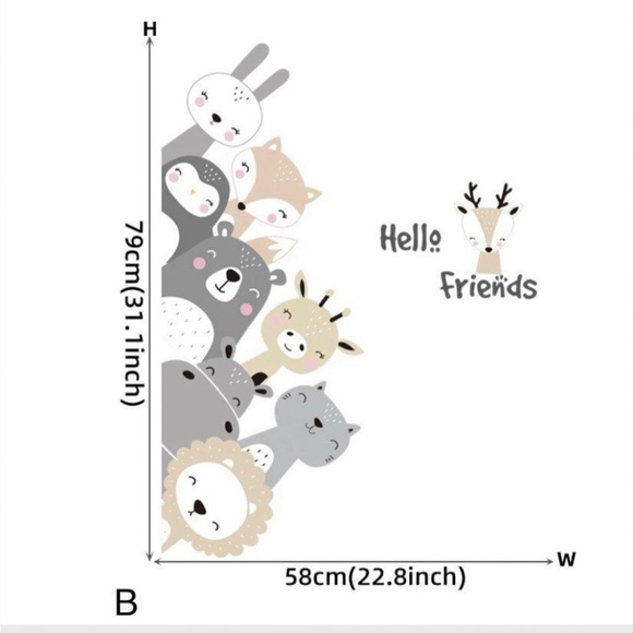 WALL DECALS Neutral Animal Friends Removable Wall Sticker For Baby & Kids - Picture 4 of 7